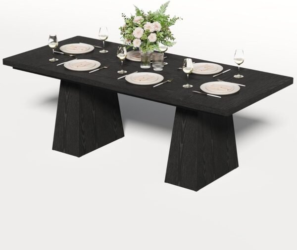 LITTLE TREE Dining Table for 6 People, Wooden Table, Rectangle Furniture with Heavy Duty Legs, Modern Kitchen Table for Home, Dining Room, Black - Image 3