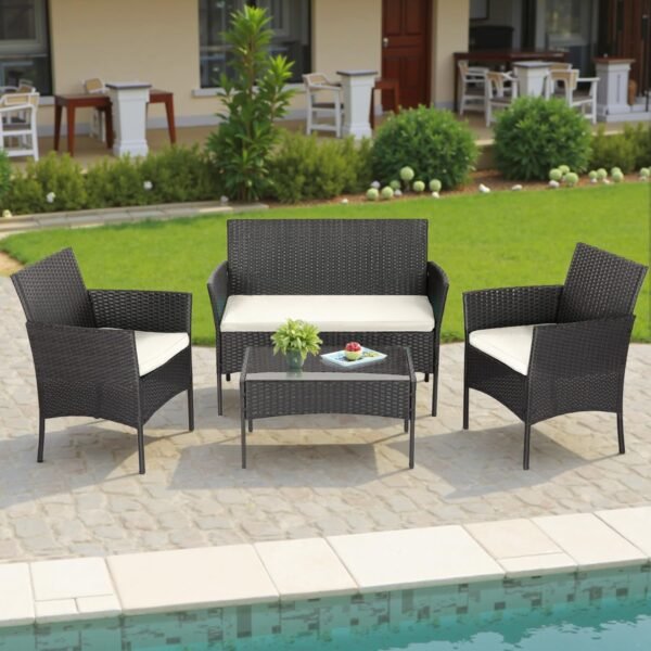 FDW Patio Furniture Set 4 Pieces Outdoor Rattan Chair Wicker Sofa Garden Conversation Bistro Sets for Yard,Pool or Backyard - Image 7