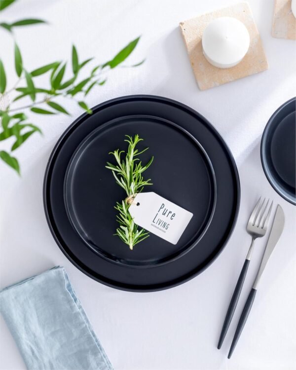 Matte Black Dinnerware Set - Ultra Chic Black Stoneware Dinnerware Sets for 4-16 pcs. Matte Black Plate Set - Dishwasher and Microwave Safe - Black Plates Ceramic and Bowls - Black Dishware - Image 8