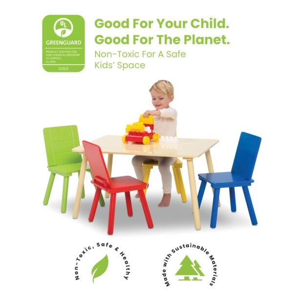 Delta Children Kids Table and Chair Set (4 Chairs Included), Natural/Primary - Image 3