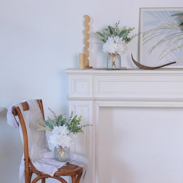 Faux Flowers with Vase,Artificial Silk Flowers in Vase, Fake Plant Eucalyptus and Willow,Flower Arrangement for Home Farmhouse kitchen Dining Table Centerpiece Decorations Coffee Table Decor (White) - Image 8