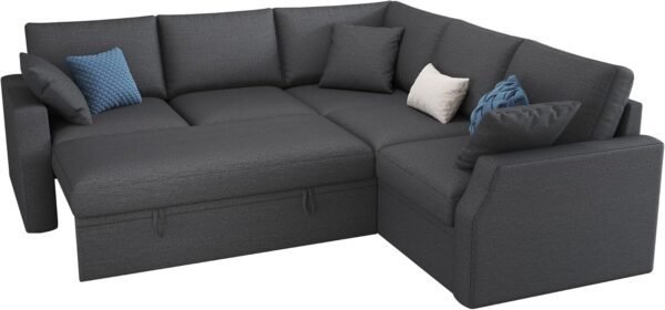 VanAcc Sofa Bed, 85 Inch Sleeper Couch with Storage Seat, L Shaped Sofa with Pull Out Sofa Bed, Sectional Couches for Living Room Apartment, Grey Linen Couch Sofa - Image 8