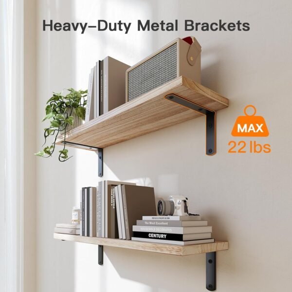 Amada Bathroom Shelves Over Toilet with Storage Basket, Floating Shelves Wall Shelves for Home Organization & Wall Decor, Bathroom/Kitchen/Living Room Shelves–Natural Wood - Image 5