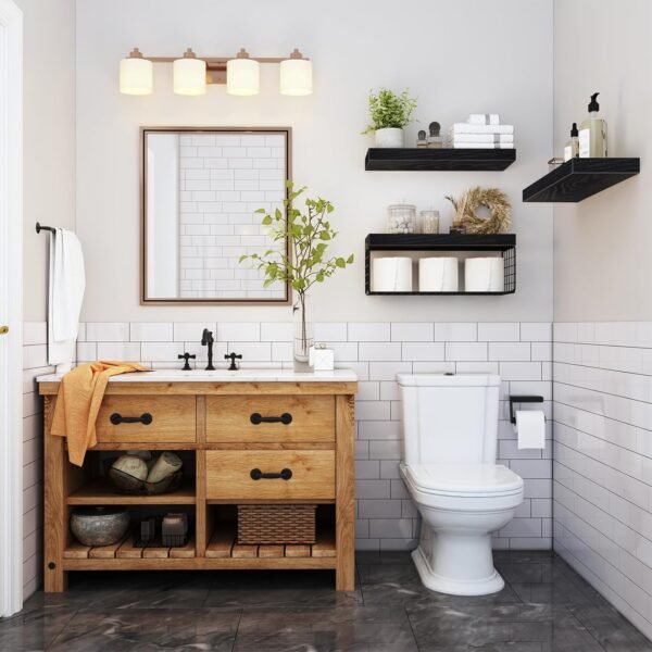 QEEIG Black Bathroom Shelves Over Toilet Wall Mounted Floating Shelves Farmhouse Shelf Toilet Paper Storage Small 16 inch Set of 3 (019-B3) - Image 6