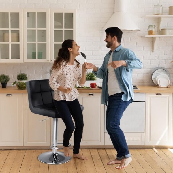 DUMOS Bar Stools Set of 4, 24 inch Counter Height Bar Stools, Upholstered Modern Kitchen Barstools with Metal Base, PU Leather Saddle Stools for Kitchen Island, Black - Image 2