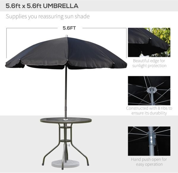 Outsunny 6 Piece Patio Dining Set for 4 with Umbrella, Outdoor Table and Chairs with 4 Folding Dining Chairs & Round Glass Table for Garden, Backyard and Poolside, Black - Image 3