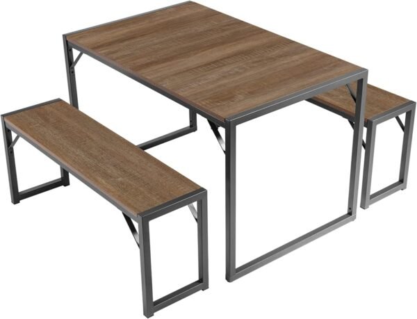 SHA CERLIN Kitchen Dining Table Set for 4 with Benches, Rustic Small Space Saving Dinette, Heavy Duty Metal Frame - Image 9