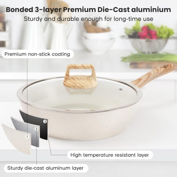 12 Pcs Pots and Pans Set, Nonstick Cookware Sets White Granite Induction Cookware, Non-toxic Healthy Non Stick Kitchen Cooking Set with Frying Pans Set, Saucepans,Steamer (PFAS, PFOA, PFOS Free) - Image 6