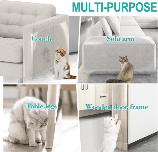 [Thicken Vinyl] Anti Cat Scratch Furniture Protector, Single-Sided Sticky Couch Protector for Cats, Flexible Couch Corner Guard Under Cats Claw, Cat Scratch Deterrent Tape-(160" x 12.4") - Image 7