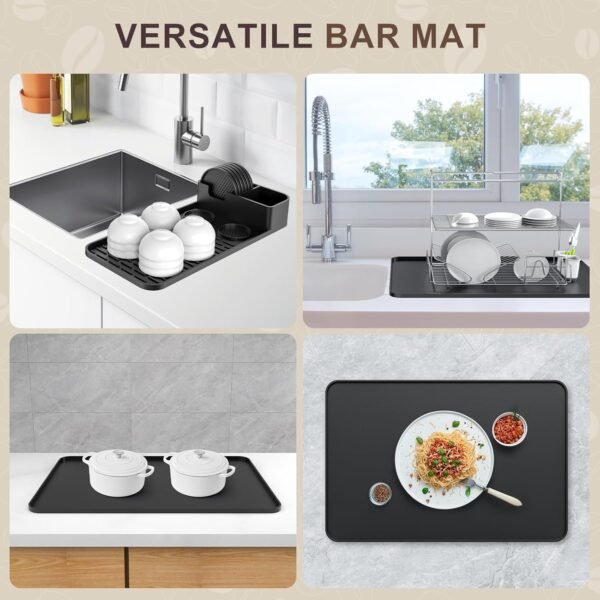 Silicone Coffee Mat with 6 Detachable Coasters, 24''x16'' Bar Accessories Fits Under Coffee Maker, Espresso Machine, Dish Drying Mat for Tamper, Sugar Packets, Cups, Countertop Protection - Image 8