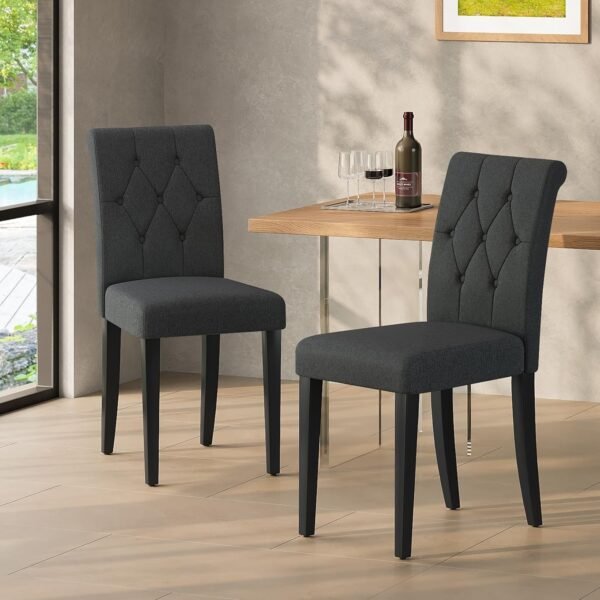 Upholstered Dining Chairs Set of 4, Button Tufted Parsons Dining Chair with Solid Wood Legs, Modern Fabric Side Chair for Dining Room/Kitchen/Restaurant/Hotel- Black - Image 5