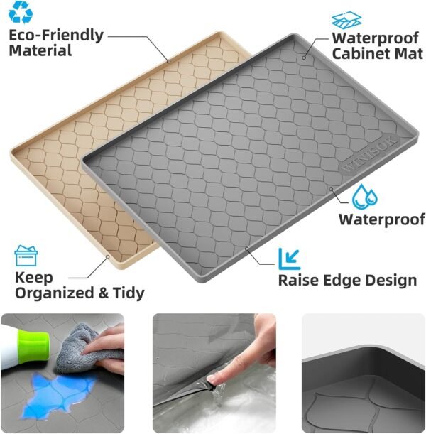 Silicone Under Sink Mat 34" x 22", Kitchen Essentials and Gadgets, Shelf Liner and Cabinet Protector, Home Organizers and Storage, Waterproof Bathroom Tray - Image 2