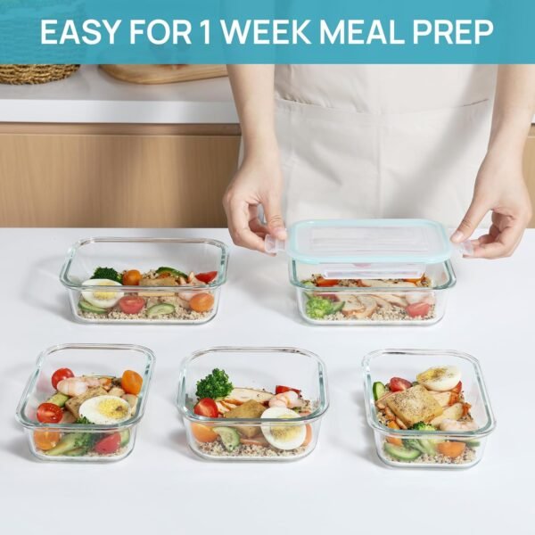 Vtopmart 8 Pack Glass Food Storage Containers with Airtight Lids, Glass Meal Prep Containers, Bento Boxes for Lunch, for Microwave, Oven, Freezer and Dishwasher, BPA Free - Image 6