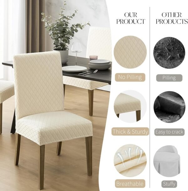 MOSAYT 100% Waterproof Dining Room Chair Covers Set of 4, Super Fit Stretch Jacquard Parson Chairs Slipcovers Removable Washable Chair Seat Protectors for Home, Kitchen, Banquet (Beige) - Image 4