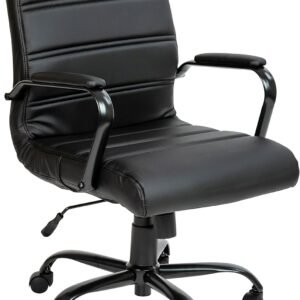 Flash Furniture Whitney Mid-Back Swivel LeatherSoft Desk Chair with Padded Seat and Armrests, Adjustable Height Padded Office Chair, Black