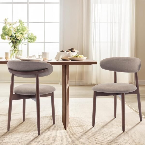 COLAMY Wooden Dining Chairs Set of 4, Modern Fabric Upholstered Dining Room Chair, Farmhouse Kitchen Chairs with Foot Pegs, Camel - Image 8