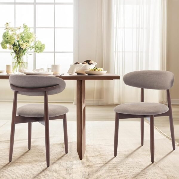 COLAMY Wooden Dining Chairs Set of 4, Modern Fabric Upholstered Dining Room Chair, Farmhouse Kitchen Chairs with Foot Pegs, Camel - Image 8