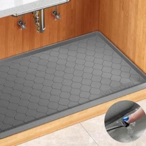 Silicone Under Sink Mat 34" x 22", Kitchen Essentials and Gadgets, Shelf Liner and Cabinet Protector, Home Organizers and Storage, Waterproof Bathroom Tray
