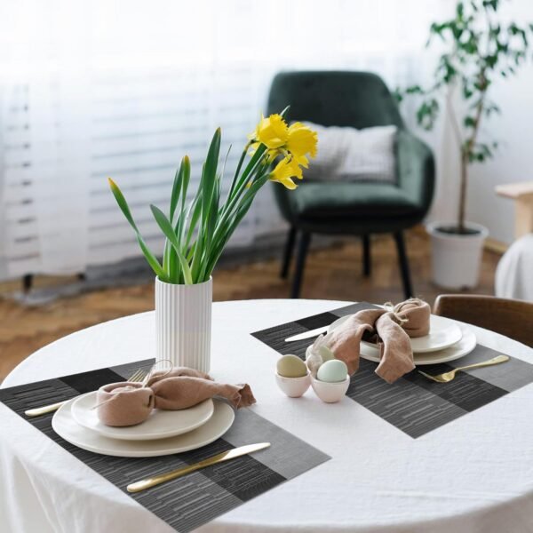 HeloHo Black Placemats Set of 4 Heat-Resistant Washable Place Mats Non-Slip Vinyl Woven Table Mats Wipeable Placemat for Kitchen Dining Table Decoration Indoor Outdoor - Image 4