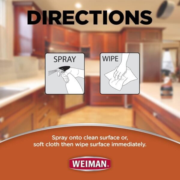 Weiman Cabinet & Wood Clean & Shine Spray - Furniture, Kitchen Cabinets, Baseboard & Trim, Fresh Almond Scent, Microfiber Cloth Included - Image 3