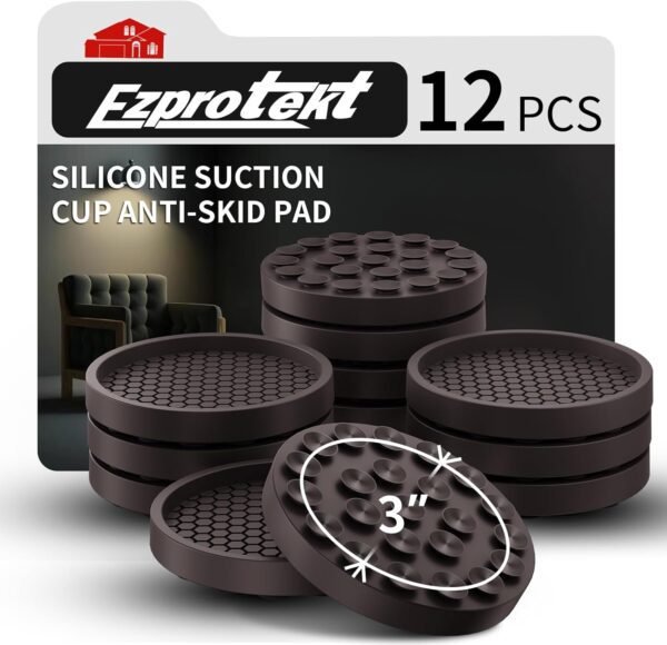 3 Inch Non Slip Furniture Coasters, 12 PCS Round Rubber Furniture Caster Cups, Anti-Sliding Furniture Pads for Hardwoods Floors Bed Stopper Protectors (Dark Brown)
