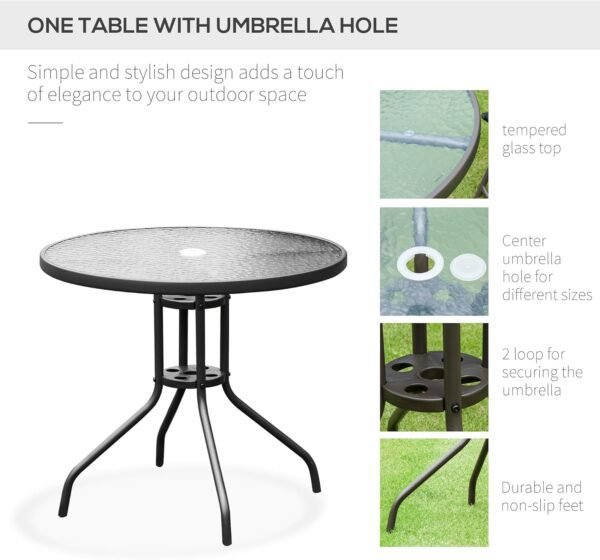 Outsunny 6 Piece Patio Dining Set for 4 with Umbrella, Outdoor Table and Chairs with 4 Folding Dining Chairs & Round Glass Table for Garden, Backyard and Poolside, Black - Image 4