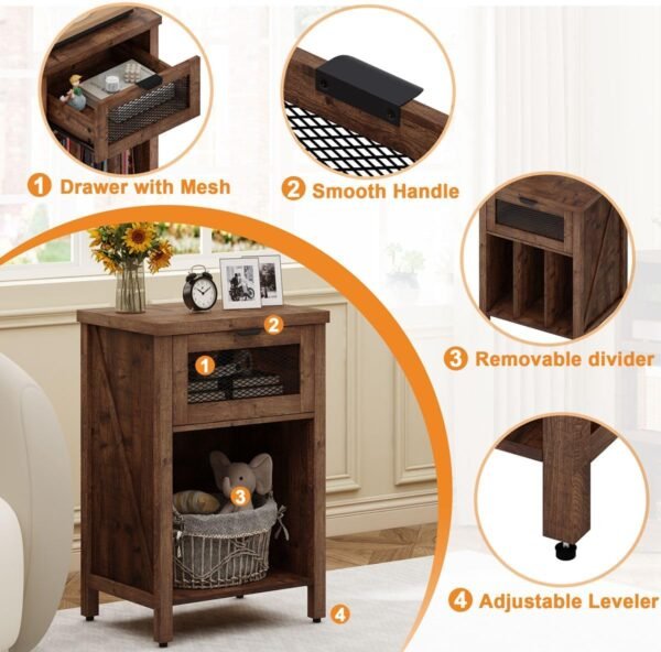 BON AUGURE Record Player Stand with Vinyl Storage, Farmhouse Record Player Cabinet End Table Holds up to 160 Albums, Brown Turntable Stand for Living Room, Bedroom, Office (Rustic Oak) - Image 3