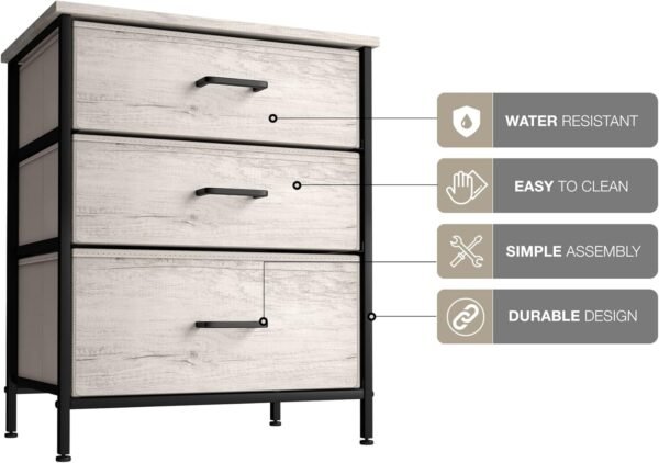 Sorbus Nightstand Dresser with 3 Faux Wood Drawers - Bedside Table Chest with Storage, Steel Frame, Wood Top, Easy Pull Fabric Bins for Bedroom, Living Room, Closet & Dorm Furniture Lamp Stand - Image 6