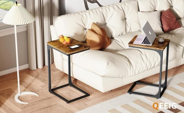QEEIG C Table Side Table Set of 2 Living Room Sets C Shaped Couch Tray End Tables Farmhouse, Rustic Brown (017-30BN) - Image 8