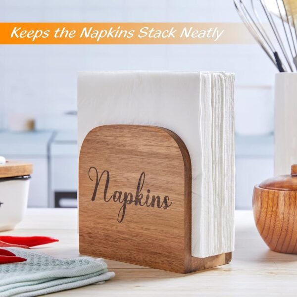 Napkin Holder for Table, ALELION Acacia Wooden Napkin Holders for Kitchen, Napkin Holder for Kitchen Dining Room Table Decor, Upright Wood Napkin Dispenser for Indoor & Outdoor Use - Image 5