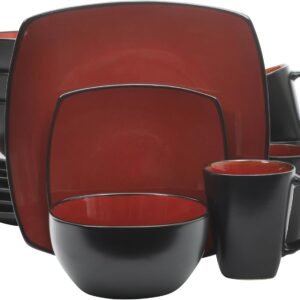 Gibson Soho Lounge Square Reactive Glaze Dinnerware Set, Red, Service for 4 (16pcs)