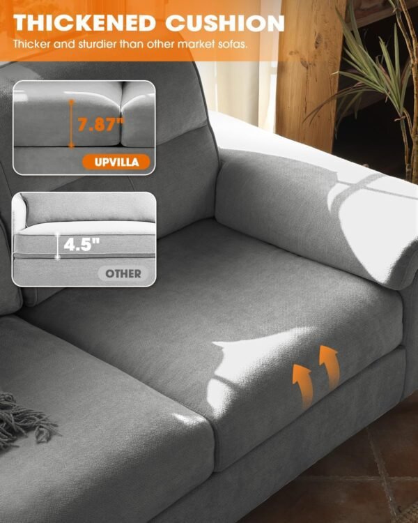 88.97" Modern Sofa Couch for Living Room, Deep Seat Sleeper Sofa with 8”Cushion, Comfy 2-Seater Chenille Loveseat Sofa with Convertible Armrest, Removable Sofa Cover, High Leg(Light Gray) - Image 6