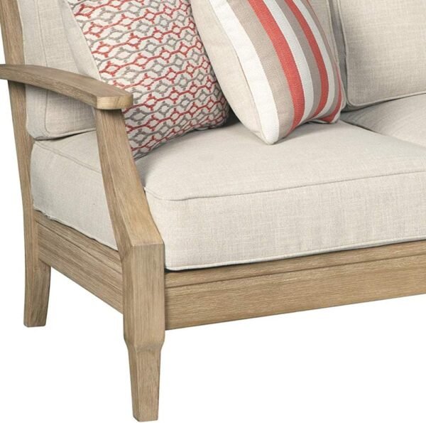 Signature Design by Ashley Clare View Coastal Outdoor Patio Eucalyptus Sofa with Cushions, Beige - Image 7