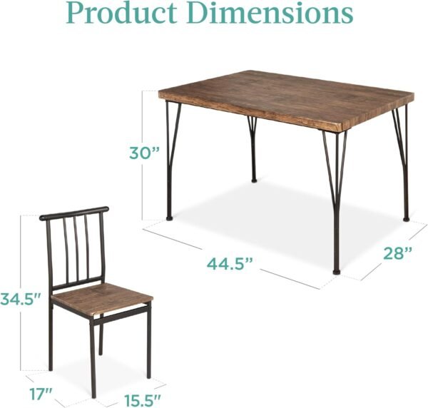Best Choice Products 5-Piece Metal and Wood Indoor Modern Rectangular Dining Table Furniture Set for Kitchen, Dining Room, Dinette, Breakfast Nook w/ 4 Chairs - Drift Brown - Image 7