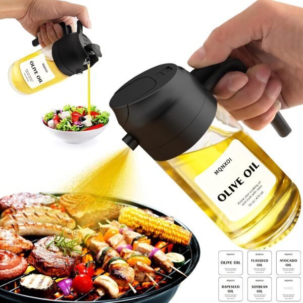 2 in 1 Glass Oil Sprayer & Dispenser, 16oz/470ml Olive Cooking, Air Fryer, and Salad, for Kitchen Gadgets and Air Fryer Accessories, w/Stickers - Image 9