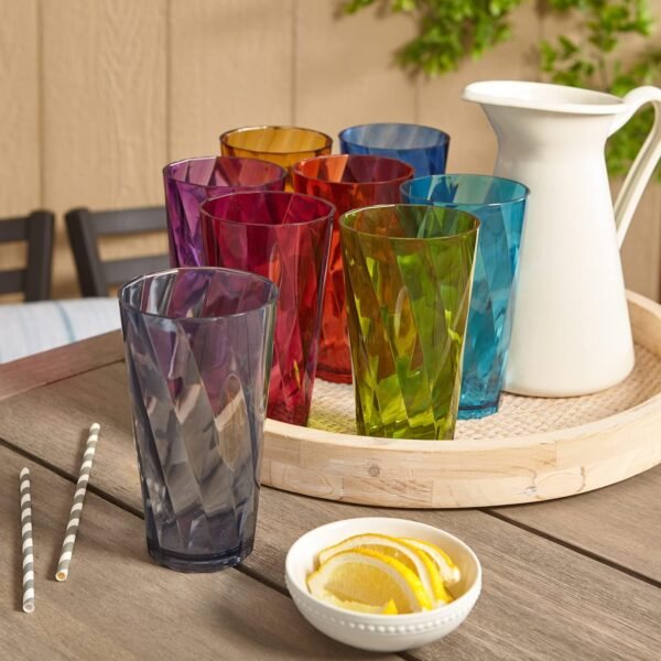 US Acrylic Optix Plastic Reusable Drinking Glasses (Set of 8) 20oz Water Cups in Jewel Tone Colors | BPA-Free Tumblers, Made in USA | Top-Rack Dishwasher Safe - Image 4