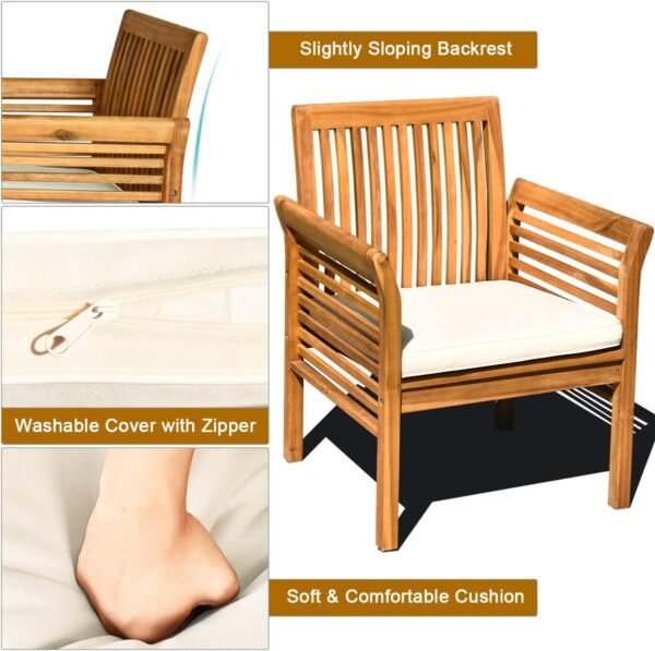 Tangkula 4 Piece Outdoor Acacia Wood Sofa Set with Water Resistant Cushions, Padded Patio Conversation Table Chair Set w/Coffee Table for Garden, Backyard, Poolside (1) - Image 7