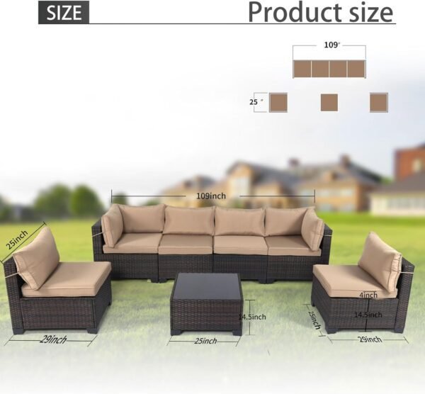 LEVELEVE 7 Pieces Outdoor Patio Furniture Sets,Rattan Conversation Sectional Set,Manual Weaving Wicker Patio Sofa with Tea Table - Image 3