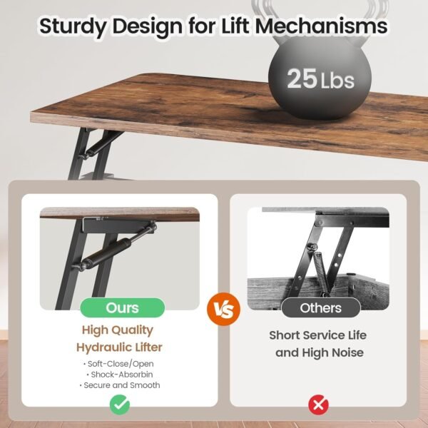 SEDETA 31.5" Lift Top Coffee Table with Storage, Square Coffee Table for Living Room, Farmhouse Coffee Table with Large Hidden Storage Compartment and Adjustable Shelves, White - Image 6