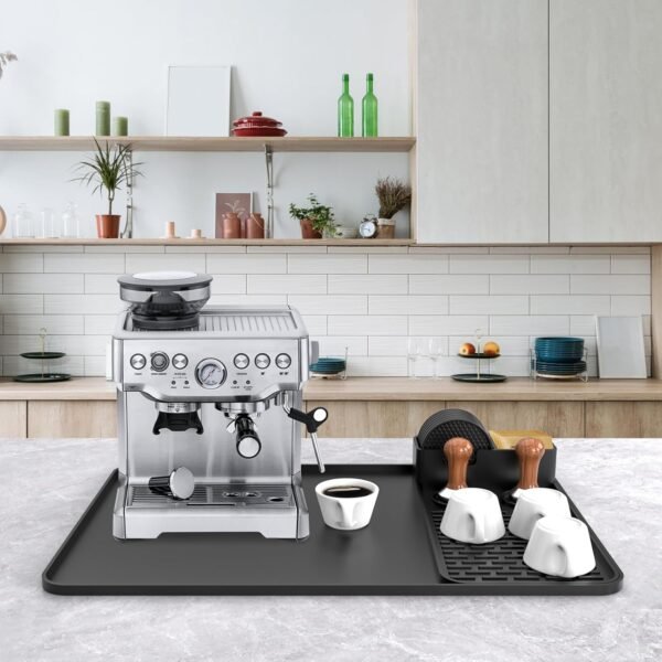 Silicone Coffee Mat with 6 Detachable Coasters, 24''x16'' Bar Accessories Fits Under Coffee Maker, Espresso Machine, Dish Drying Mat for Tamper, Sugar Packets, Cups, Countertop Protection - Image 3