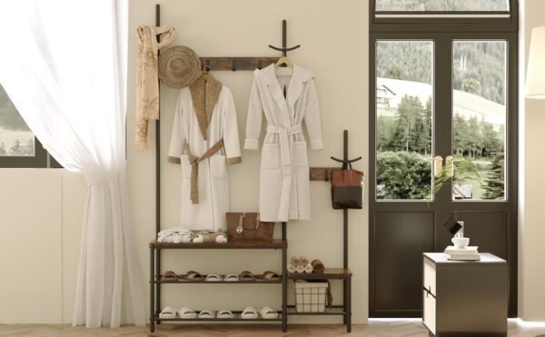 CharaVector Hall Tree Coat Rack Shoe Bench, Industrial Design, 3-in-1, Rustic Brown - Image 9