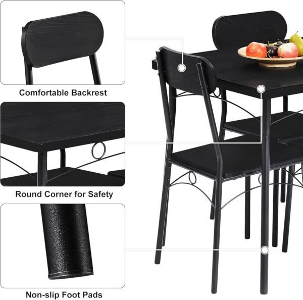 VECELO Dining Table Set for 4, 5 Piece Dinette with Chairs for Kitchen, Breakfast Nook and Small Space, Black - Image 2