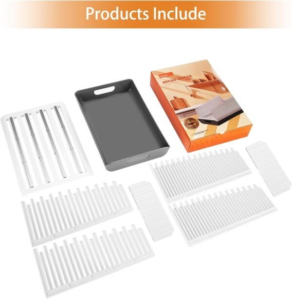 Bread Slicer Guide for Homemade Bread with 304 Stainless Steel Sheet and Storage Tray、3-Slice Thickness，Adjustable Width Making Tools for Cake、Bagels、toast. - Image 9