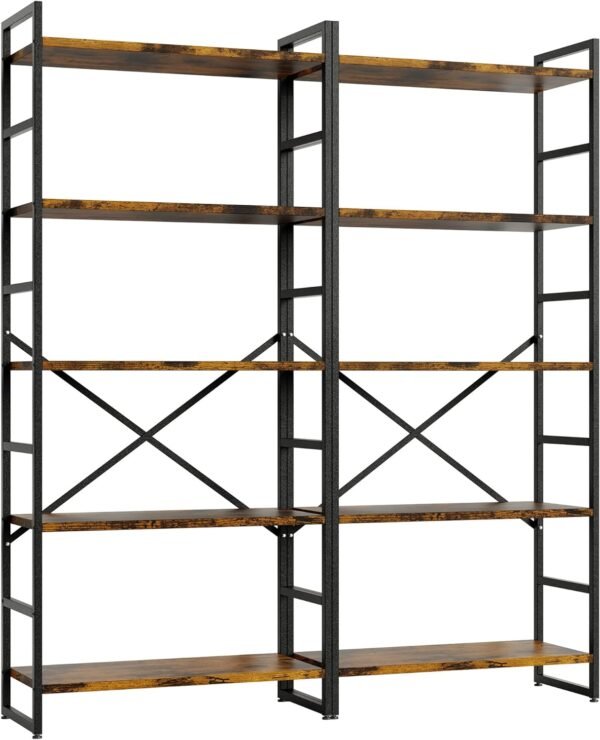 Shintenchi 2 Pieces 5 Tiers Bookshelf, Classically Tall Bookcase Shelf, Industrial Book Rack, Modern Book Holder in Bedroom/Living Room/Home/Office, Storage Rack Shelves for Books/Movies-Rustic Brown - Image 7