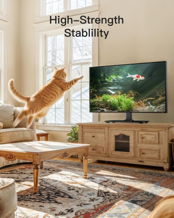 PERLESMITH Universal TV Stand, Table Top TV Stand for 32-60 inch TVs & Monitors, Height Adjustable TV Mount Stand Holds up to 88 lbs with Tempered Glass Base & Wire Management, VESA 400x400mm PSTVS04 - Image 2
