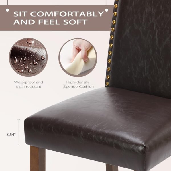MCQ Upholstered Dining Chairs Set of 4, Modern Upholstered Leather Dining Room Chair with Nailhead Trim and Wood Legs, Mid-Century Accent Dinner Chair for Living Room, Kitchen, Dark Brown - Image 4