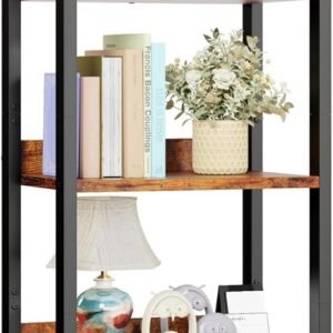 Furologee 5 Tier Bookshelf with Drawer, Tall Narrow Bookcase with Shelves, Wood and Metal Bookshelves Storage Organizer, Industrial Display Standing Shelf Unit for Bedroom, Living Room, Rustic Brown