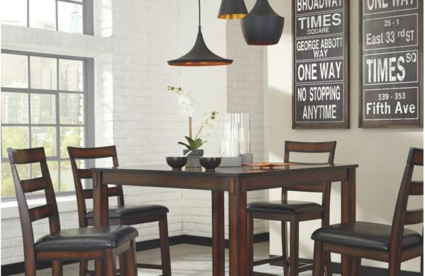 Signature Design by Ashley Coviar 5 Piece Counter Height Dining Set, Includes Table & 4 Barstools, Brown - Image 3