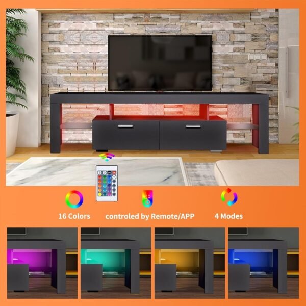 LED TV Stand for 65 Inch TV, Morden TV Console Table Entertainment Center, Gaming TV Cabinet for Living Room Bedroom Office Home Apartment Furniture (160 Black TV Stand 2 with 5 Storage) - Image 3