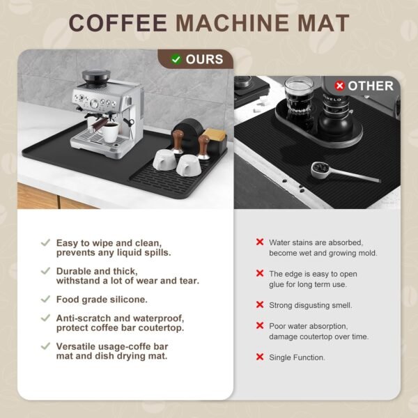Silicone Coffee Mat with 6 Detachable Coasters, 24''x16'' Bar Accessories Fits Under Coffee Maker, Espresso Machine, Dish Drying Mat for Tamper, Sugar Packets, Cups, Countertop Protection - Image 7